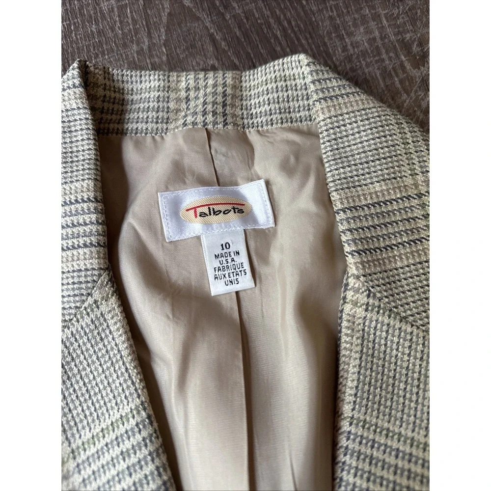 Vintage Talbots Blazer Womens Size 10 Beige Plaid Button Lined Silk Blend USA